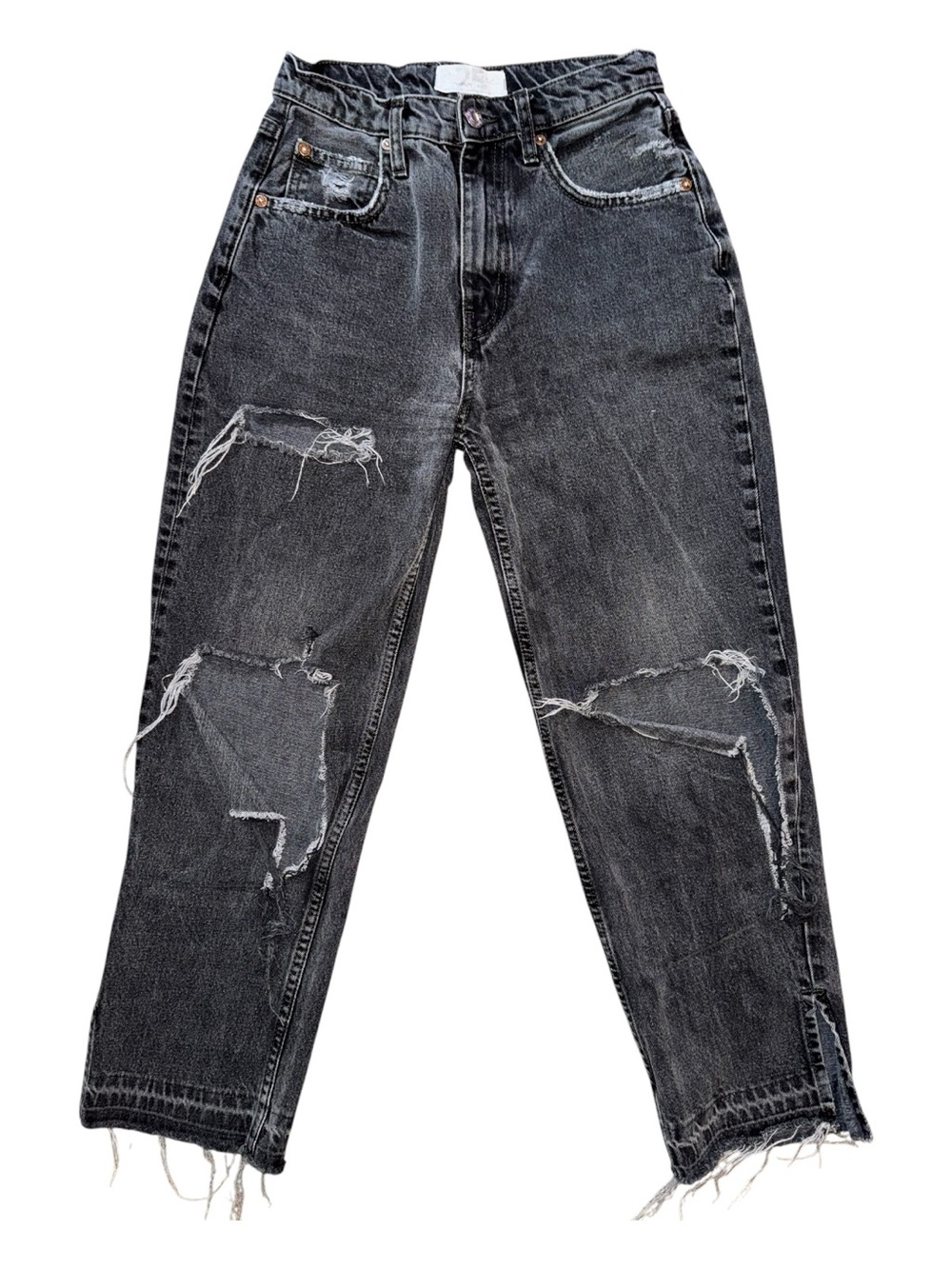 We The Free Black Washed Distressed Relaxed Jeans